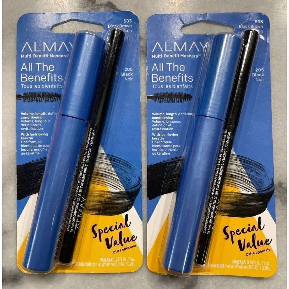 2 Almay All the Benefits 503 Black Brown Mascara 205 Black Eyeliner Duo Packs